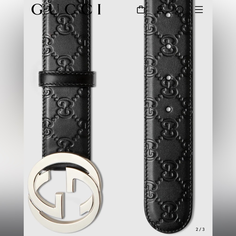Gucci Black Signature Leather Belt with Silver G Buckle - Picture 2 of 13